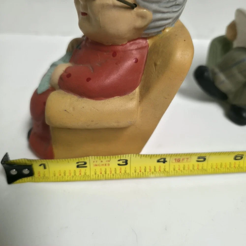 Vintage Ceramic Grandma & Grandpa Figurines Set - Retirement Couple Relaxing